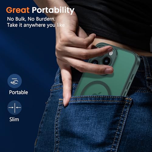 Magnetic Case for iPhone 13 Pro 6.1-Inch, [Compatible with Magsafe][Full Camera Protection] Ultra Slim Translucent Matte Shockproof Protection Phone Cover-Dark Green - color: Dark Green, size: iPhone 13 Pro