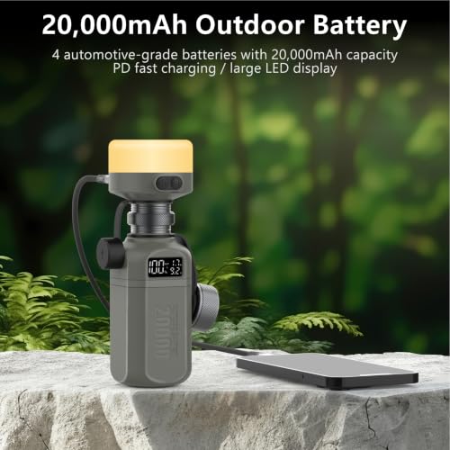 20,000mAh Rugged Power Bank with Fast Charge USB-C PD, IP68 Waterproof Shockproof, Includes 420lm Bright Camping Lantern, Tactical Outdoor Charger for Hiking Camping Survival Emergency（Grey） - color: Grey
