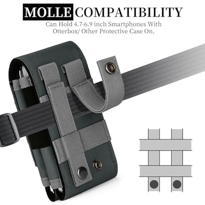 Dual Tactical Phone Pouch Molle Phone Holster Double Capacity Holder Universal Utility EDC Pouch for iPhone 17 Pro Max/17 Pro/16 Pro Max/16 Pro/15 Pro Max/15 - color: Gray-blue
