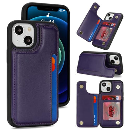 iCoverCase Compatible with iPhone 13 Mini Case with Card Holder, Wallet Phone Case for Women Men RFID Blocking PU Leather Protective Case 5.4 Inch (Dark Purple) - color: Dark Purple