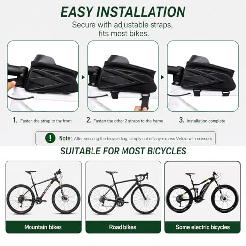 Waterproof Bike Phone Bag–Universal Bicycle Frame Pouch, Touch Screen Compatible,Bike Phone Mount Holder,Cycling Accessories for Phones up to 7” – 1.5L Capacity, Bike Accessories.