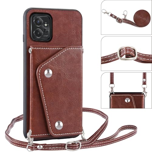 Asuwish Phone Case for Motorola Moto G Power 5G 2023 Wallet Cover with Tempered Glass Screen Protector Credit Card Holder Crossbody Strap Stand Leather Cell Accessories GPower G5 Women Men Slot Brown