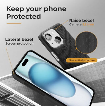 MOTIVE for iPhone 15 Case with Belt Clip, Rigid, Kickstand | 6.1" | Ranger v1 Series, Black, 360° holster, open-top/open-bottom port access, textured grip, slim - size: iPhone 15