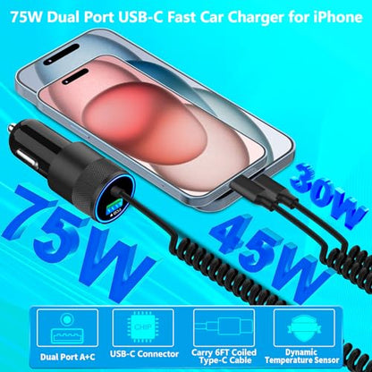 Apple MFi Certified iPhone Duo 18 17 Pro Max Car Charger + 6FT Type C Cable - size: 6.6FT