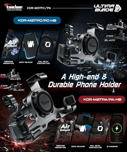 Kaedear Qi Wireless Charging Motorcycle Phone Mount, KDR-M27PA-BK - style: Qi Charging / 1" Ball - Black