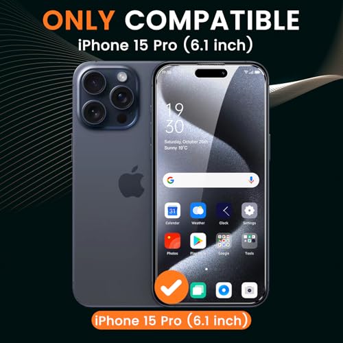 2 Pack 4 Way 360° Privacy Screen Protector for iPhone 15 Pro 6.1-Inches, Horizontal and Vertical All Around Anti-Spy 9H Tempered Glass Film, Scratch Resistant, Zero Bubbles, Face ID Sensitive - size: iPhone 15 Pro