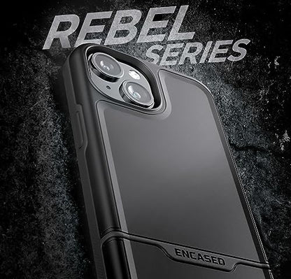 ENCASED Shockproof Case Compatible with iPhone 16 - Ultra Protective Heavy Duty Magnetic Phone Cover, Rebel Series (Black, iPhone 15) - color: Black, size: iPhone 15