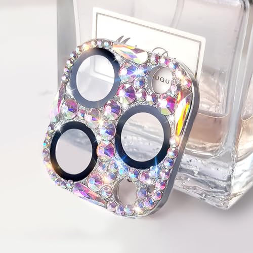 Bling Diamond Camera Lens Protector Compatible with iPhone 16 Pro ＆ iPhone 16 Pro Max, Metal Glitter Gem Camera Cover，9H Tempered Glass lens full Screen Sparkle Rhinestone Protector - size: iPhone 16 Pro ＆ iPhone 16 Pro Max
