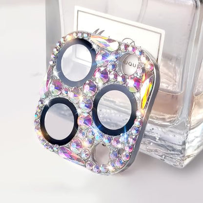 Bling Diamond Camera Lens Protector Compatible with iPhone 16 Pro ＆ iPhone 16 Pro Max, Metal Glitter Gem Camera Cover，9H Tempered Glass lens full Screen Sparkle Rhinestone Protector - size: iPhone 16 Pro ＆ iPhone 16 Pro Max