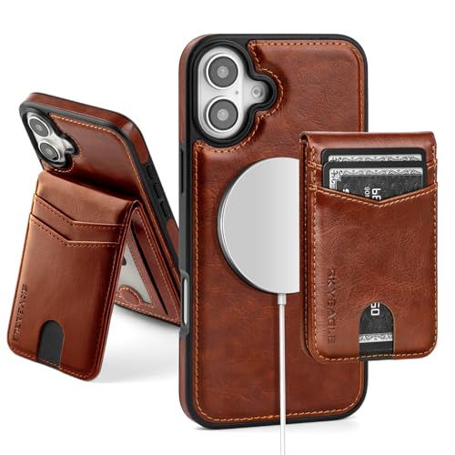 SkyEagle Compatible with MagSafe iPhone 16 Plus Wallet Case,Brown | Detachable Magnetic Credit Card Holder,RFID Blocking,PU Leather,Kickstand,Flip Phone Case,Shockproof Cover for Men & Women - color: Brown, size: iPhone 16 Plus - 6.7"