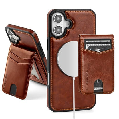 SkyEagle Compatible with MagSafe iPhone 16 Plus Wallet Case,Brown | Detachable Magnetic Credit Card Holder,RFID Blocking,PU Leather,Kickstand,Flip Phone Case,Shockproof Cover for Men & Women - color: Brown, size: iPhone 16 Plus - 6.7"