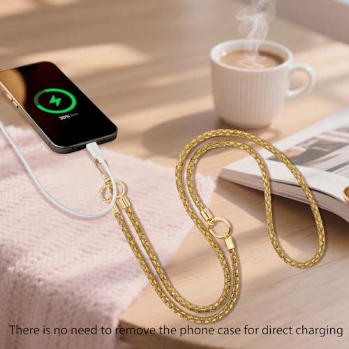 Crystal Phone Lanyard Crossbody Adjustable Rhinestone Anti-Theft Phone Strap Crossbody Cell Phone Neck Strap for Women - color: Gold