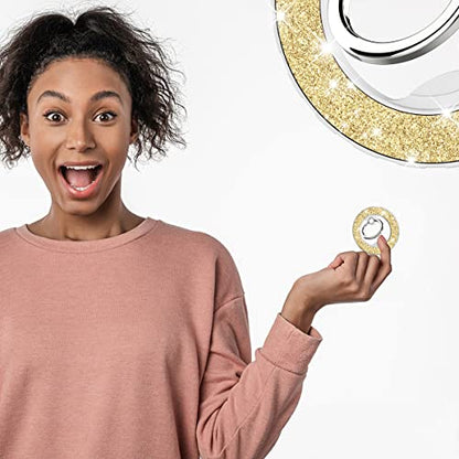Magnetic Phone Ring Holder for magsafe, Glitter Magnetic Grip Compatible with iPhone 17 16 15 14 13 12 Pro max,Pro,Plus,Mini,Pixel 10 Series Mag Safe Accessories,Adjustable Kickstand,Gold - color: Glitter Gold