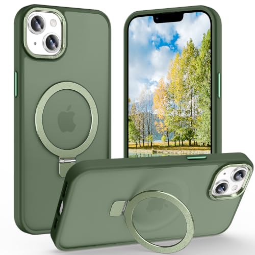 Magnetic for iPhone 13 Case with Ring Stand, Midnight Green | Invisible Magnetic Kickstand, 10FT Drop Protection Shockproof, Velvety Touch, Slim Translucent Matte Back - color: Midnight Green, size: Iphone 13 6.1 inches