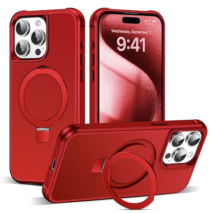 SKYLMW Compatible with iPhone 15 Pro Case with Stand,Red | iPhone 15 Pro Phone Case 6.1",Magnetic Ring Stand,Compatible with MagSafe,Military-Grade Protection,Great Grip Feeling - color: Red, size: Iphone 15 Pro