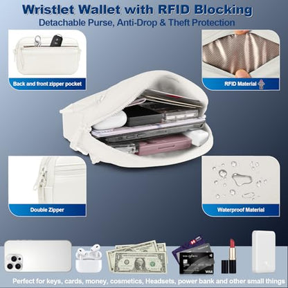 YFWE Clip and Go Strap for Phone with Wallet Crossbody, Adjustable Phone Lanyard with Detachable RFID Wristlet Wallet, Cream (L) - color: Cream, size: Large