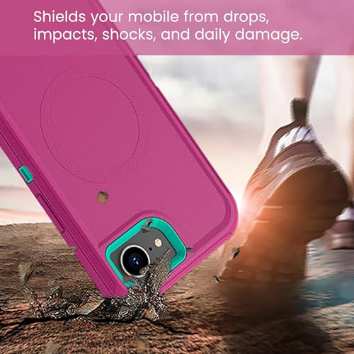 MXX Case for iPhone 16e & iPhone 17e, 3-Layer Heavy Duty Protective Cover, [Compatible with MagSafe] Shockproof Dustproof Drop Resistant Phone Case – Pink/Teal Blue - color: Deep Pink