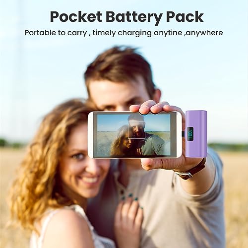 [2-Pack]Portable Charger for iPhone 17/16/15 Series,5200mAh PD USB C Power Bank Built-in USB-C Connector, Battery Pack Compatible with iPhone 17/17 Pro Max/16/15 Series,Galaxy,Android(Black+Purple) - color: Black+Purple