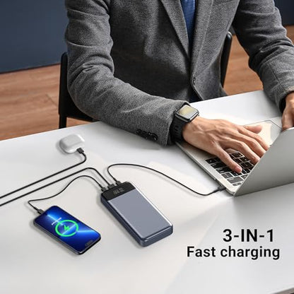 24,000mAh 280W Laptop Power Bank, PD 3.1 Portable Charger with Smart Display, 3-Port USB C Battery Pack for MacBook Pro/Air, iPhone 16/15/14/13 Series, iPad and More, Flight-Approved for Travel