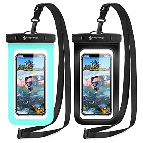 SYNCWIRE Waterproof Phone Pouch IPX8 Beach Cruise Travel Essentials 2 Pack | Cell Phone Dry Bag, Waterproof Phone Case for iPhone Samsung, Touch Screen, Adjustable Lanyard, UP to 7 Inches - color: Black+Green