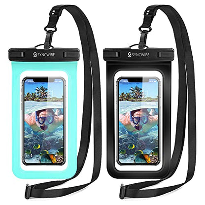 SYNCWIRE Waterproof Phone Pouch IPX8 Beach Cruise Travel Essentials 2 Pack | Cell Phone Dry Bag, Waterproof Phone Case for iPhone Samsung, Touch Screen, Adjustable Lanyard, UP to 7 Inches - color: Black+Green