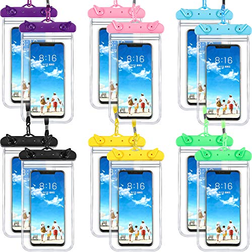 Frienda 12 Pcs Waterproof Phone Pouch Bulk, with Lanyard, Multi-Color | Universal Waterproof Phone Case, Clear Cellphone Dry Bag, Double Seal, up to 6.9 Inch, for Beach Swimming Snorkeling