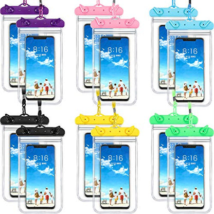 Frienda 12 Pcs Waterproof Phone Pouch Bulk, with Lanyard, Multi-Color | Universal Waterproof Phone Case, Clear Cellphone Dry Bag, Double Seal, up to 6.9 Inch, for Beach Swimming Snorkeling