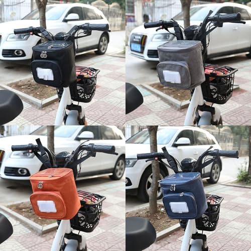 Bike Handlebar Bag - Waterproof Pouch with Phone Touch Screen Pocket, Dark Blue, 8.3"x7.5"/ 21x19 cm - color: Dark Blue