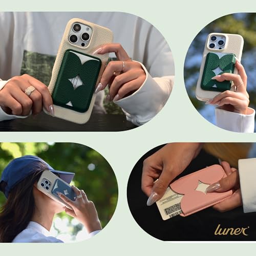 Luner - Magnetic Leather Card Wallet Compatible with Magsafe - [for iPhone 17, 16, 15, 14, 13, 12 series] - [Holds 2 cards] - [Made of Vegan Leather] - Dark Green - color: Leafy Green, style: Classic