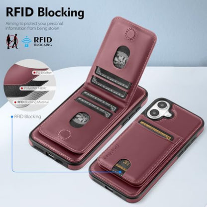 Shieldtop Compatible with MagSafe iPhone 16 Wallet Case,Wine Red | 2 in 1 Detachable Magnetic,Credit Card Holder Slots,RFID Blocking,PU Leather,Kickstand,Flip Folio Phone Cover for Men & Women - color: Wine Red, size: iPhone 16 6.1"