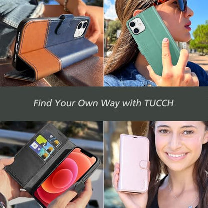 TUCCH Wallet Case for iPhone 12 Pro/12 (6.1") 2020, Flip Stand, Dark Green | RFID Blocking, 3 Card Holders, Kickstand, PU Leather, Shockproof TPU Shell, Magnetic Closure, Protective Folio Cover - color: Dark Green