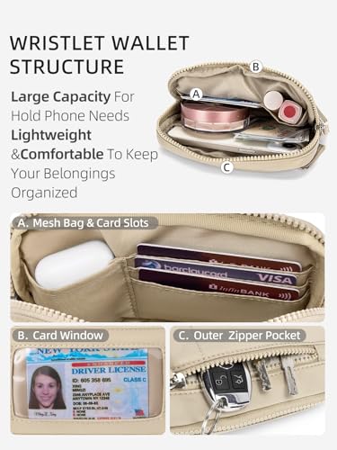 WESTBRONCO Wristlet Wallets for Women – RFID Blocking Quilted Nylon Phone Wallet, Card Holder Purse for Travel & Everyday Use - color: Khaki