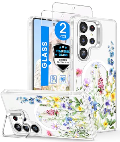Dretal Magnetic Matte Floral Phone Case for Samsung Galaxy S26 Ultra-Floret | Built-in Lens Stand,Screen Protector,Compatible with MagSafe,Shockproof Women Girls Flower Pattern Cover for S26 Ultra 5G - color: Florets