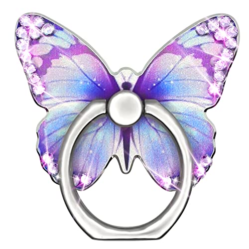 Bling Metal Cute Butterfly Cell Phone Ring Holder 360°Rotation Finger Stand Kickstand Universal Compatible with All Smartphone(Diamond Purple) - color: purple diamond