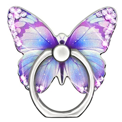 Bling Metal Cute Butterfly Cell Phone Ring Holder 360°Rotation Finger Stand Kickstand Universal Compatible with All Smartphone(Diamond Purple) - color: purple diamond