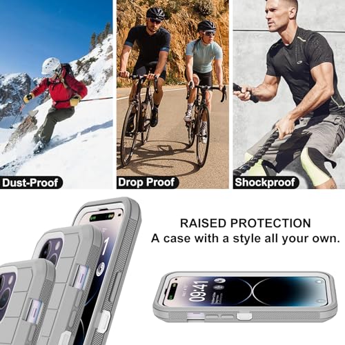 for iPhone 14 Pro Max Case with 2 Screen Protector,Heavy Duty Shockproof Drop Protection Rugged 3-Layer Military Tough Durable Protective Cover for Apple iPhone 14 Pro Max6.7 (Gray/White) - color: Gray/White