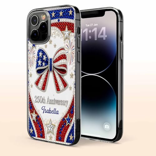 USA Anniversary Sparkling Bow, Personalized Clear Phone Case, Gift for Her