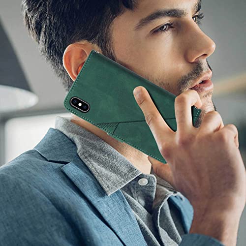 for iPhone X/Xs Flip Wallet Case with Card Slots, Green | PU Leather, TPU Interior, 3 Card Slots, Cash Pocket, Magnetic Clasp, Detachable Wrist Strap, Stand, Precise Cutouts - color: Green