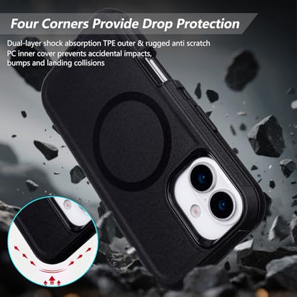 Phone Case for iPhone 16 Case with Belt Clip, Compatible with MagSafe | Defender for iPhone 16 Case with Kickstand, 3-Layer Heavy Duty Military Grade Drop Protection Cover for iPhone 16, Black - color: Black