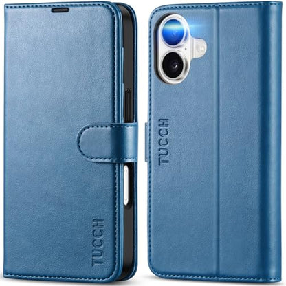 TUCCH Wallet Case for iPhone 17 (6.3") 2025, Flip Stand, Light Blue | RFID Blocking, 4 Card Holders, Kickstand, PU Leather, Shockproof TPU Shell, Magnetic Closure, Protective Folio Cover - color: Light Blue