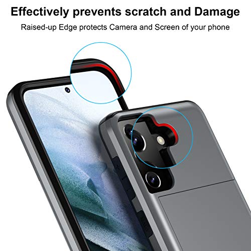 Jiunai for Samsung Galaxy S21 Case Wallet Credit Card IDs Cash Holder Grey | Slide Cover Dual Layer Hybrid Protective Hard PC Soft TPU Rubber Cover Phone Case for Samsung Galaxy S21 5G 6.2'' Women Men - color: Grey