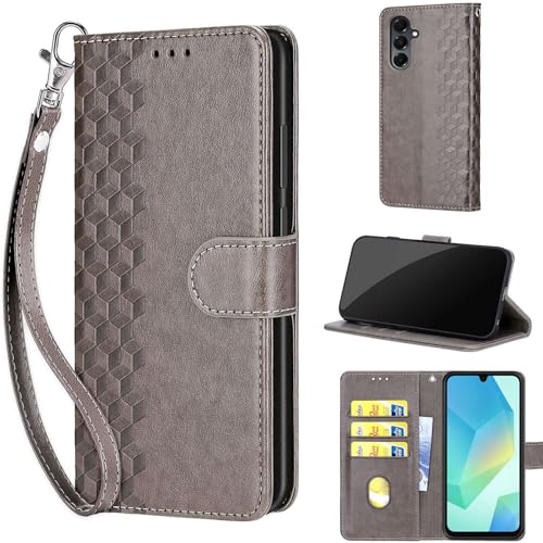 Wallet Case for Samsung Galaxy A16 5G, Gray Cube | Women Flip Folio Cover, Embossed PU Leather, Stand, Credit Card Holders Slots, Wrist Strap - color: 2