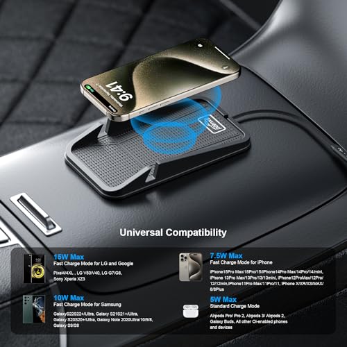 Wireless car Charger Charging pad,POLMXS No-Slip Wireless Phone Charger for car Cell Phone Cordless Charging mat Compatible with iPhone 16/15/14/13/12 Galaxy S23 S22 S21 Note10(C17)