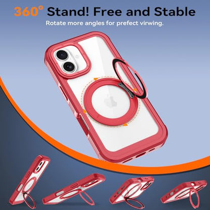 Magnetic for iPhone 17 Case, Compatible with MagSafe, Full Body Rugged Case with Built-in Screen Protector & Kickstand & Belt-Clip (Red) - color: Red
