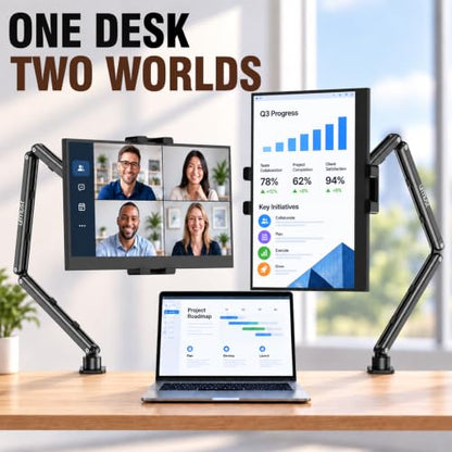 Urmust Portable Monitor Stand 15.6", iPad Stand for Desk - size: 3 Arm Pro-Up to 18.5" Black