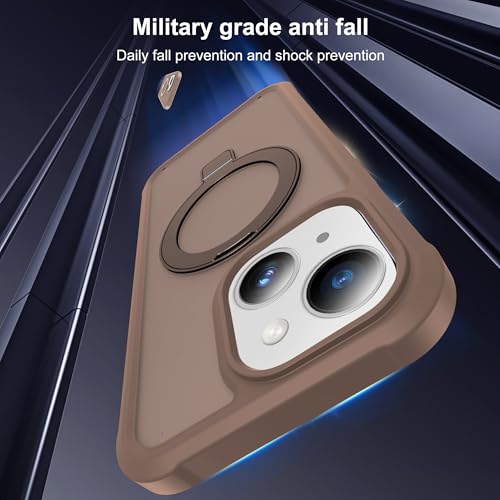 Compatible with iPhone 14 Plus Case with Magnetic Ring Stand [Compatible with Mag-Safe] [Built-in Screen Protector] Military-Grade Drop Protection Matte Translucent Phone Case, Desert Brown - color: Desert Brown, size: Iphone 14 Plus