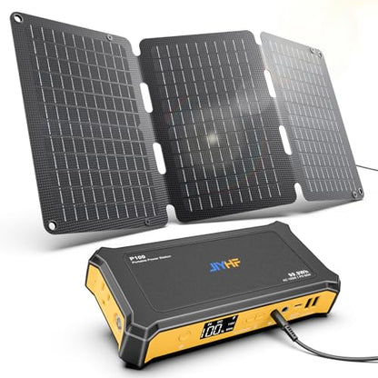 JIYHF AC Power Bank 99.9Wh with Foldable Solar Panel 30W - style: P100 Orange+30W