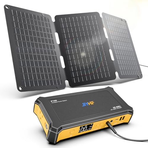 JIYHF AC Power Bank 99.9Wh with Foldable Solar Panel 30W - style: P100 Orange+30W
