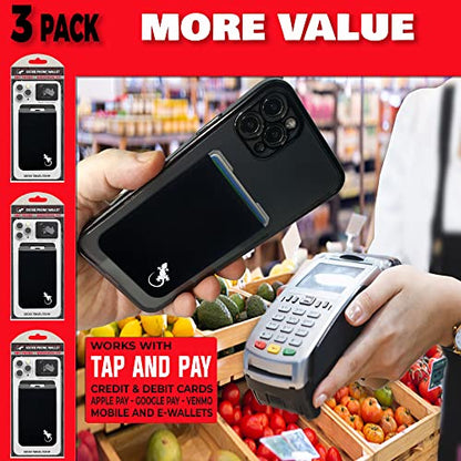 Phone Wallet - Adhesive Card Holder - Cell Phone Pouch - Stick on Lycra Pocket by Gecko - Carry Credit Cards and Cash - color: FAMILY - BLACK WHITE