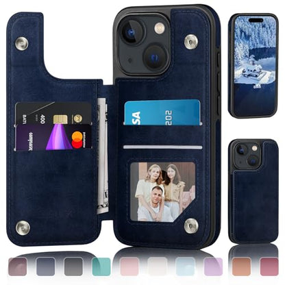 DJDUCK Designed for iPhone 15 Case Wallet with Card Holder, [Magnetic Clasp Cover] [RFID Blocking Leather Protection] Shockproof Women Men Cases 6.1 Inch for Apple 15 Dark Blue - color: Dark Blue